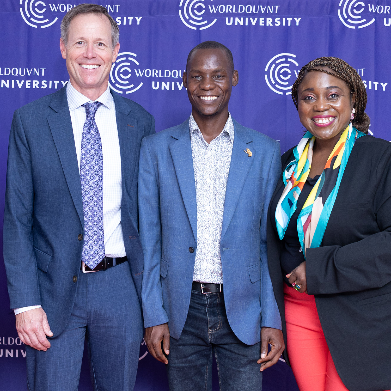 Nicholas Munu with WorldQuant University CEO John Endrud and Senior Vice President Gbemi Disu