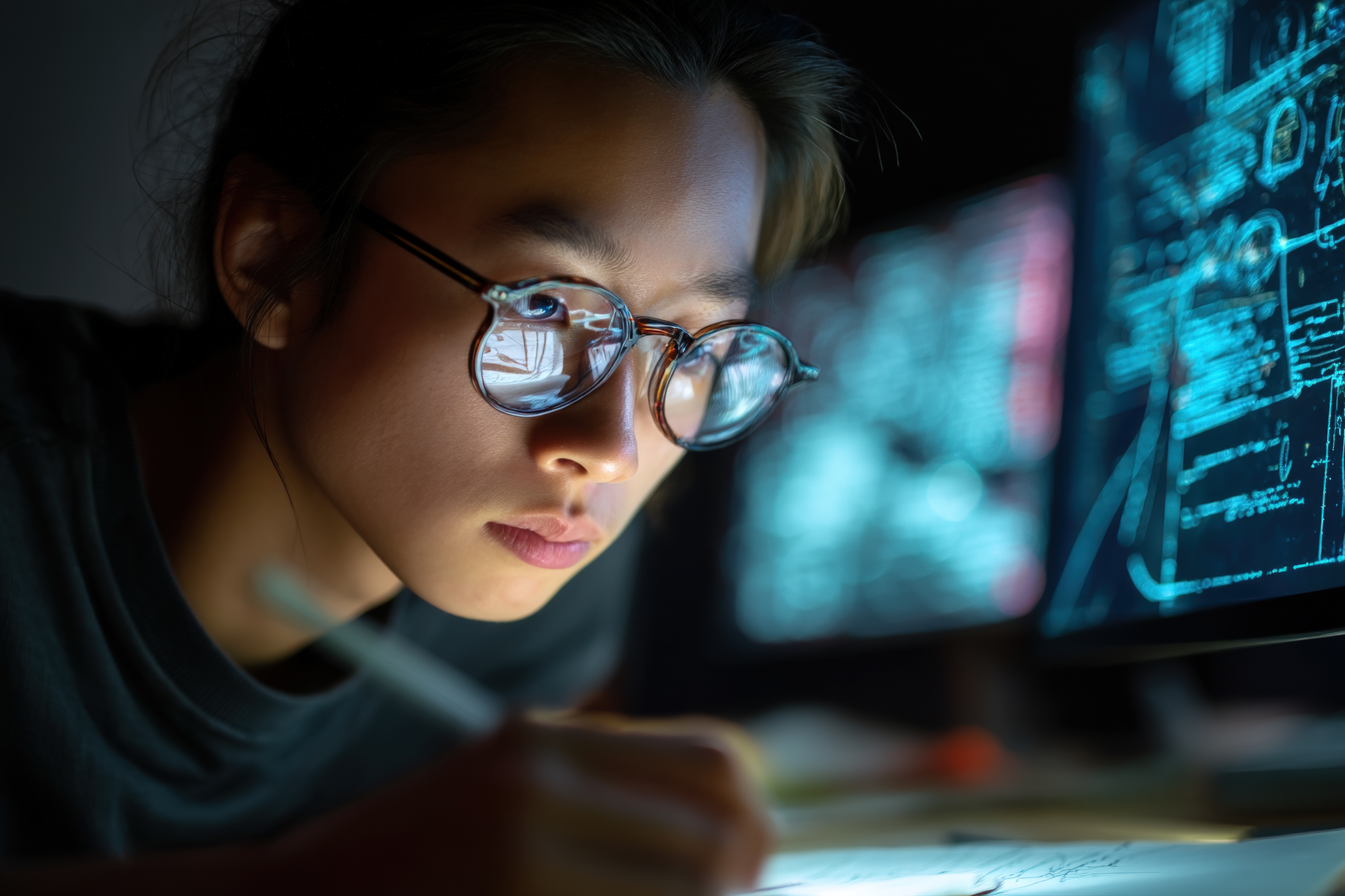 Woman studying computer vision.