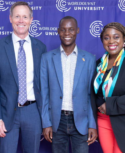 Nicholas Munu with WorldQuant University CEO John Endrud and Senior Vice President Gbemi Disu