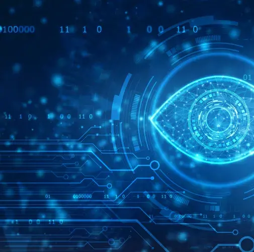 Abstract image of a digital eye and code